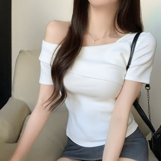 不規則一字領日常簡約上衣