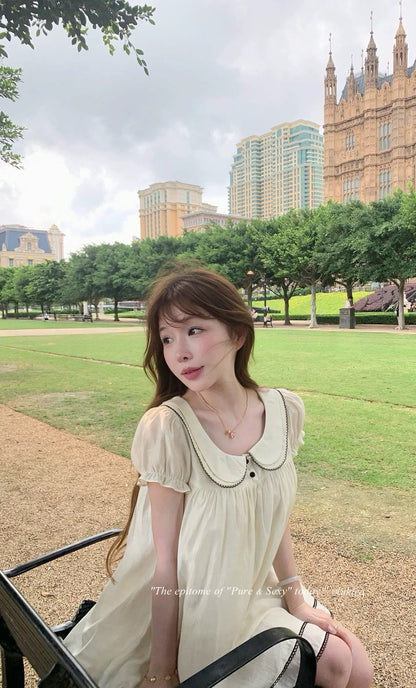 復古泡泡袖連衣裙