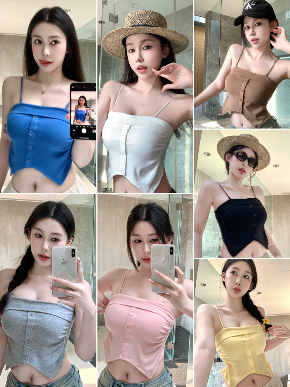 洋氣吊帶個性不規則鈕扣上衣
