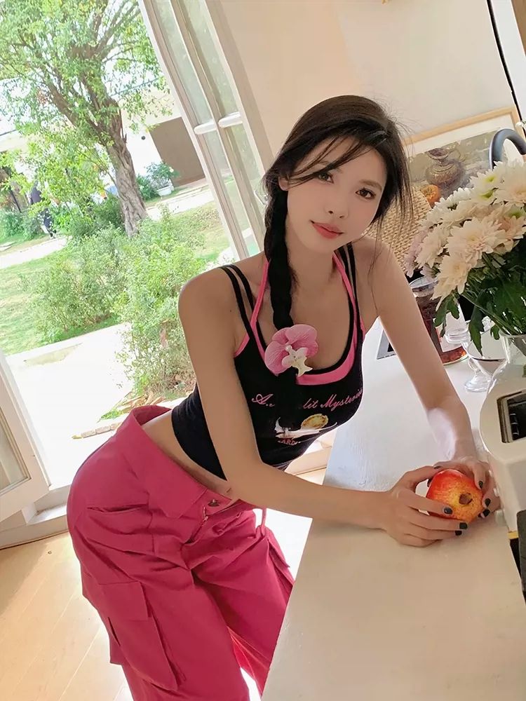 可愛天使寶寶撞色假兩件吊帶美背上衣