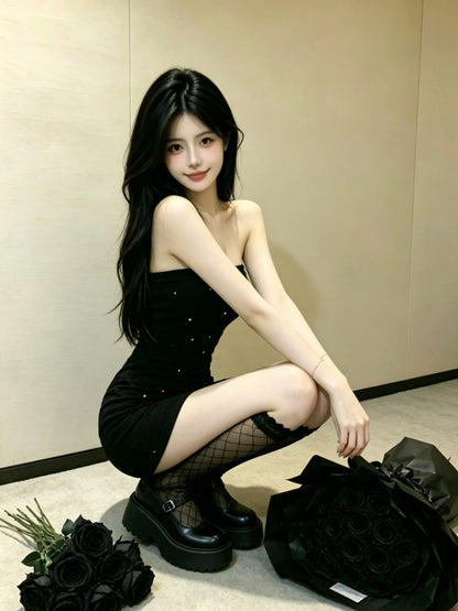 抹胸平口短洋裝