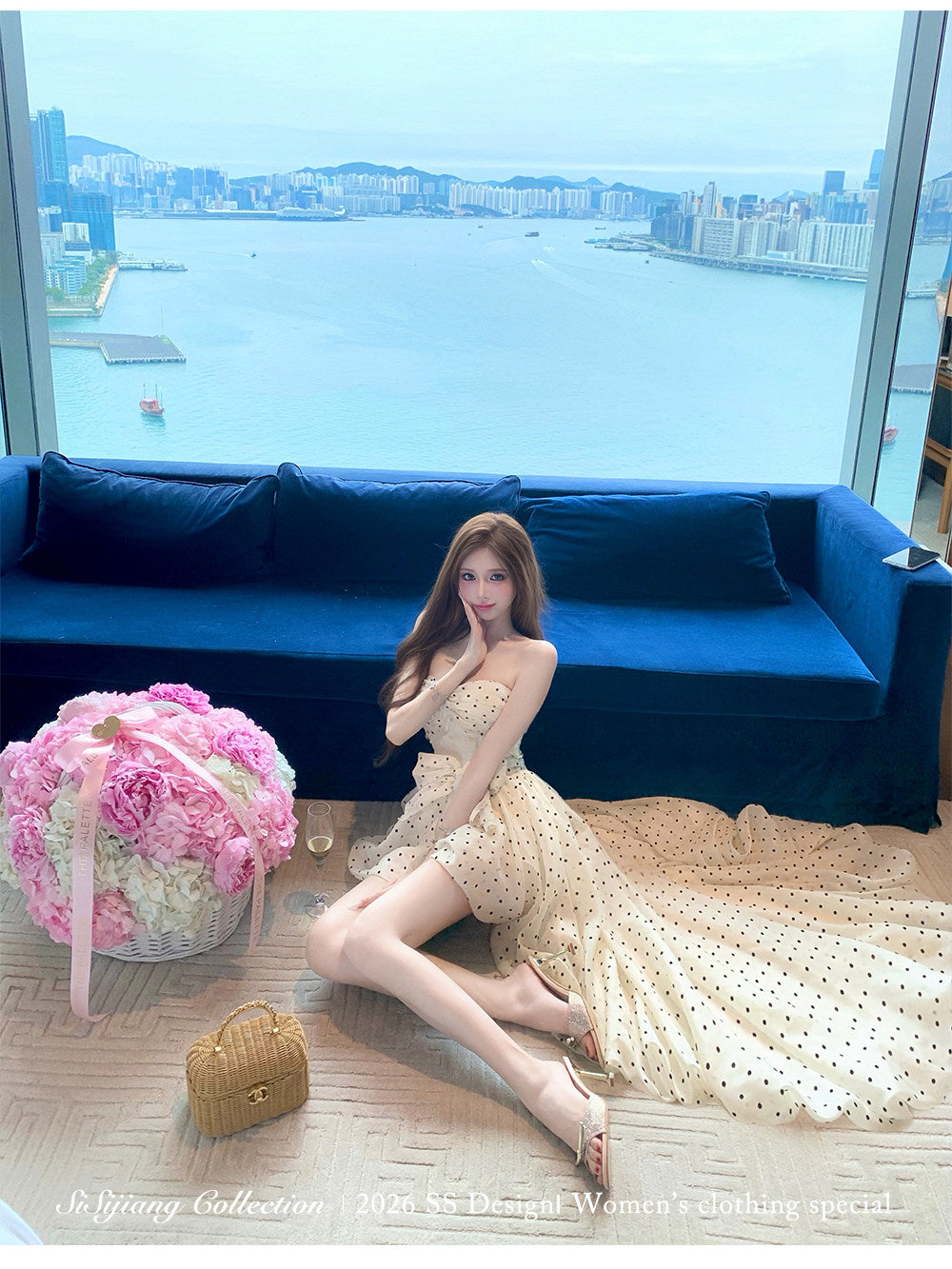法式華麗小點點連身前短後長小禮服