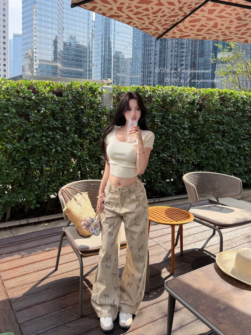 🎠奶芙小馬兒修身牛仔直口長褲👖