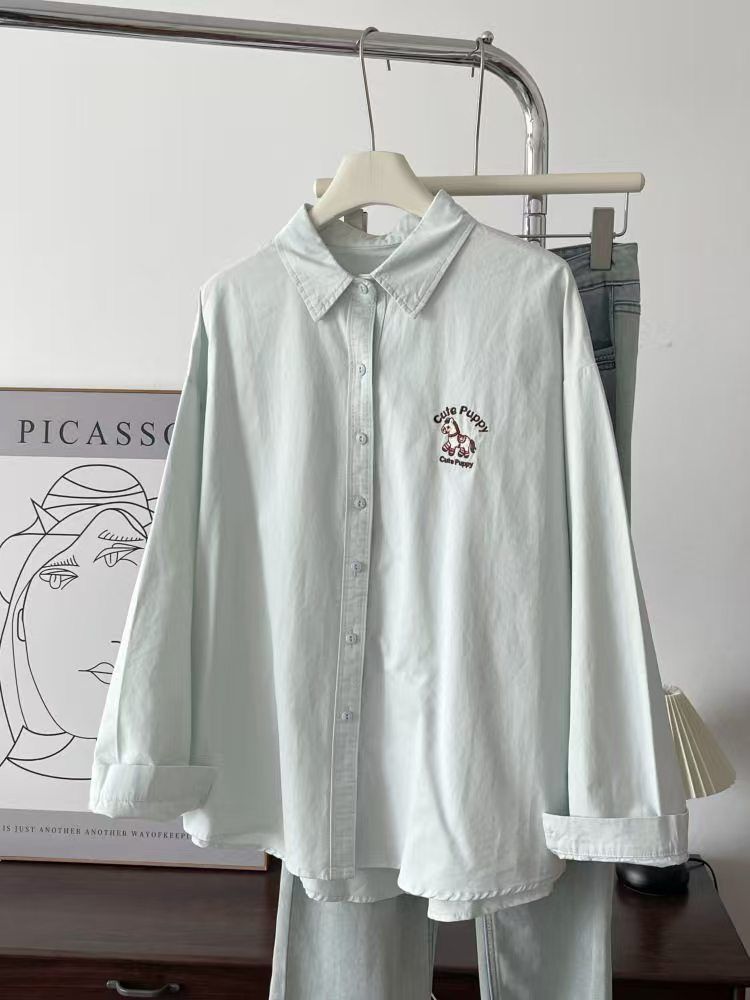 可愛刺繡小馬襯衫翻領外搭(有大尺碼)