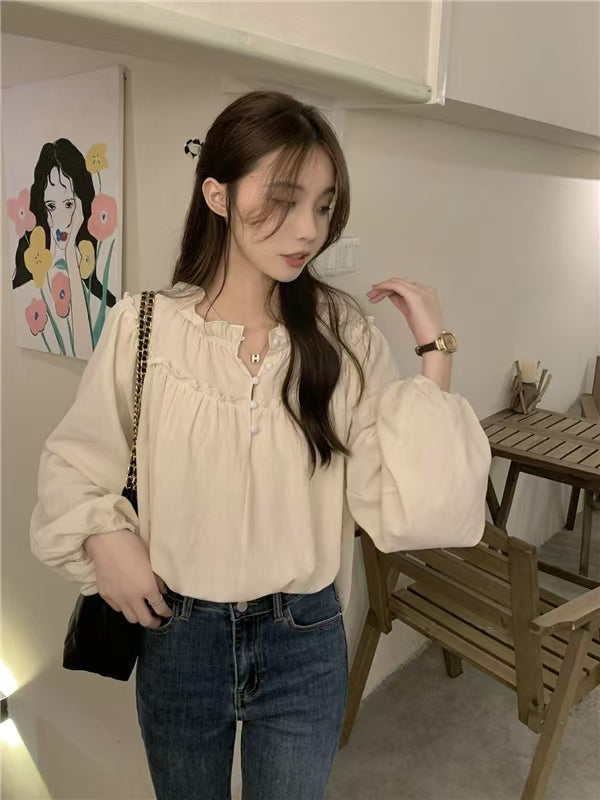法式甜美泡泡袖襯衫單品