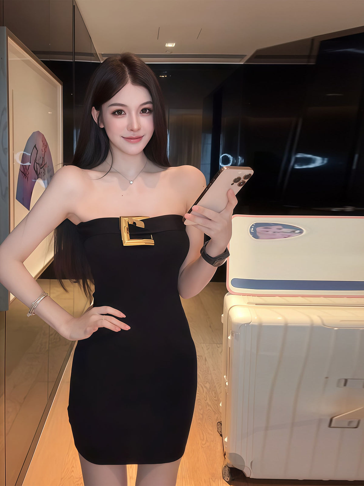 氣質收腰宴會性感抹胸連身裙