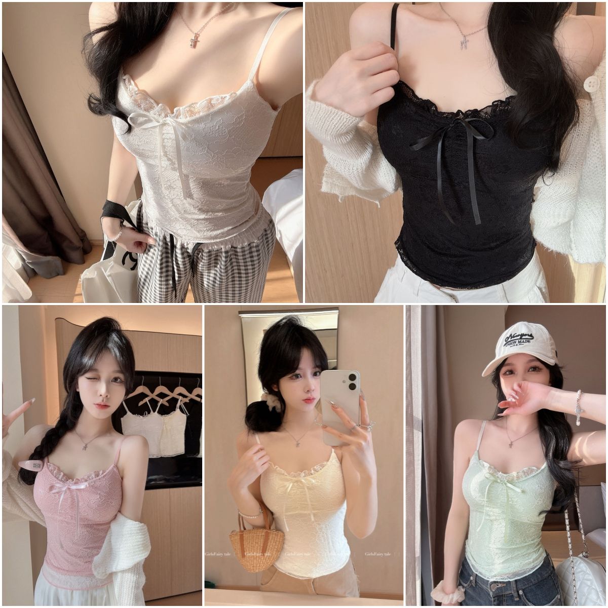 韓系chic純御氣質蕾絲吊帶帶胸墊背心單品