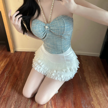 小香風鍊條吊帶帶胸墊背心單品