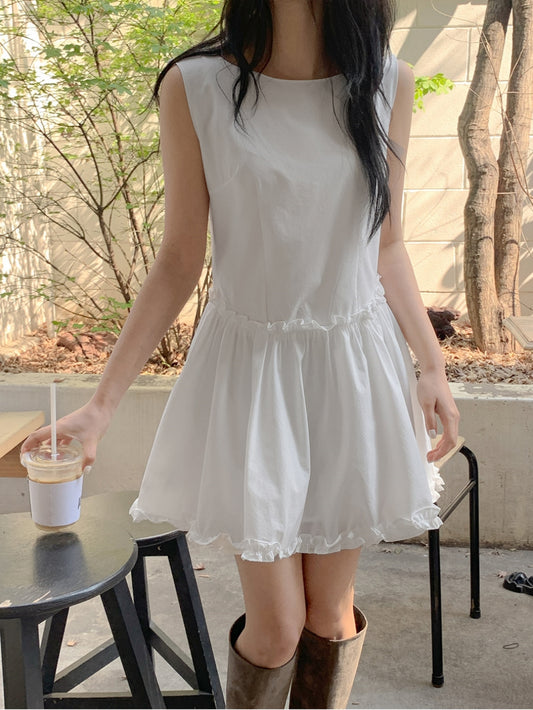 💕現貨秒出🍓Chic韓國係夏季法式木耳邊無袖連身裙