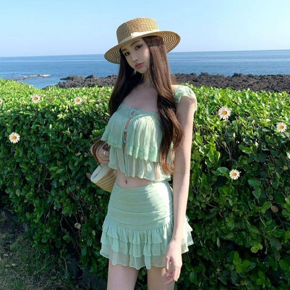 🏖️度假雪紡套裝純御上衣+半身裙兩件套❤️