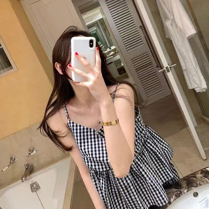 休閒條紋吊帶背心+高腰寬褲兩套裝