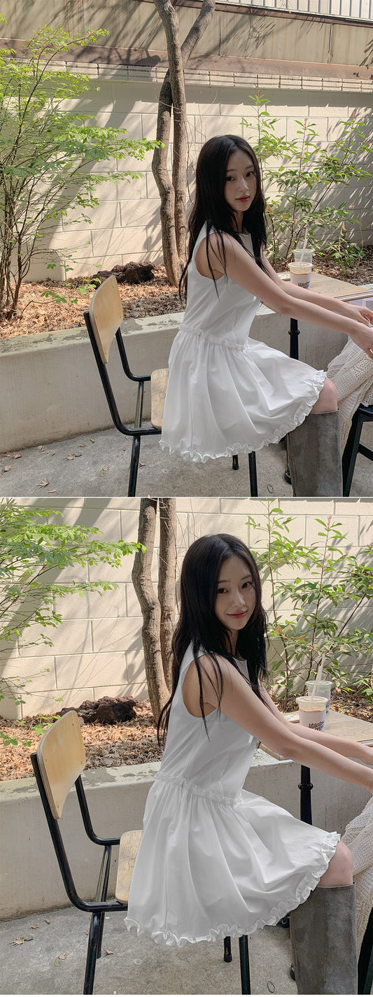 💕現貨秒出🍓Chic韓國係夏季法式木耳邊無袖連身裙