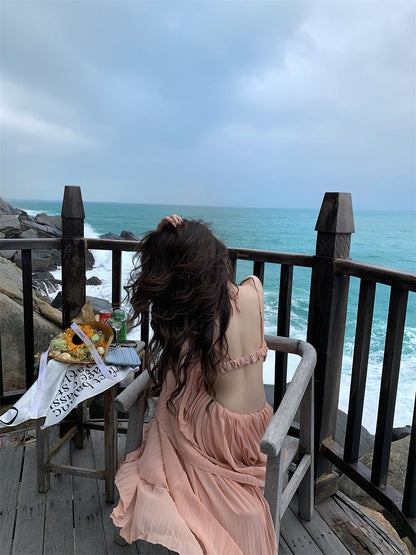 露背氣質海灘度假性感長裙