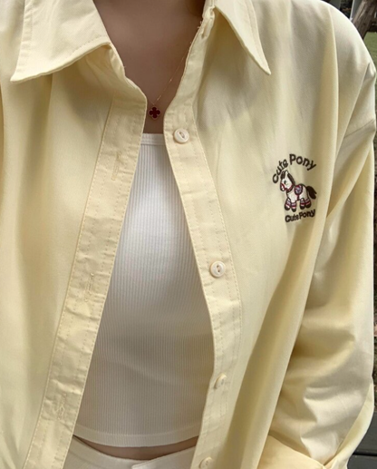 可愛刺繡小馬襯衫翻領外搭(有大尺碼)