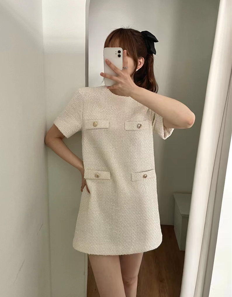 韓系四口袋小個子小香風連身裙