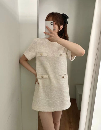 韓系四口袋小個子小香風連身裙