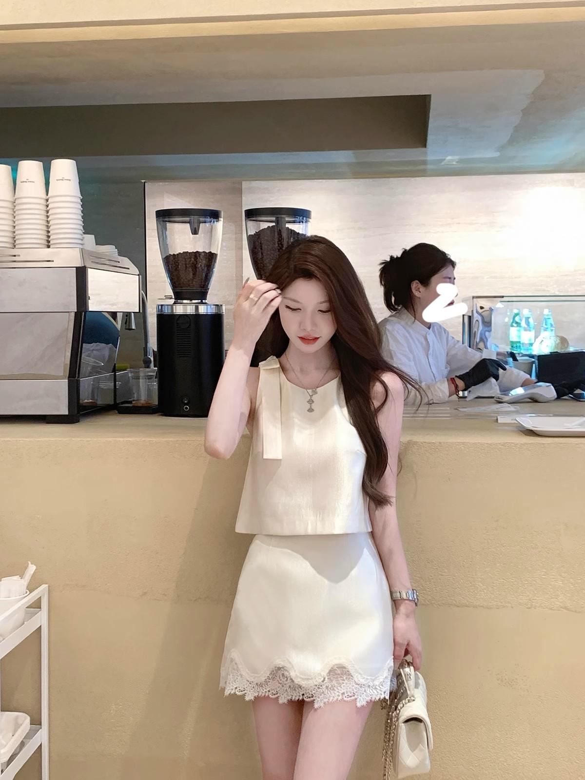 🌷法式氣質蕾絲拼接半裙兩件套
