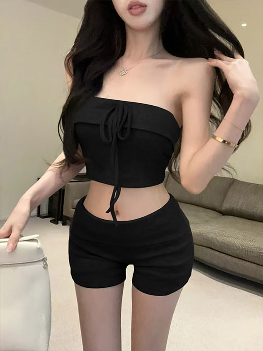 💕現貨秒出🍓性感短款抹胸+運動短褲兩件套