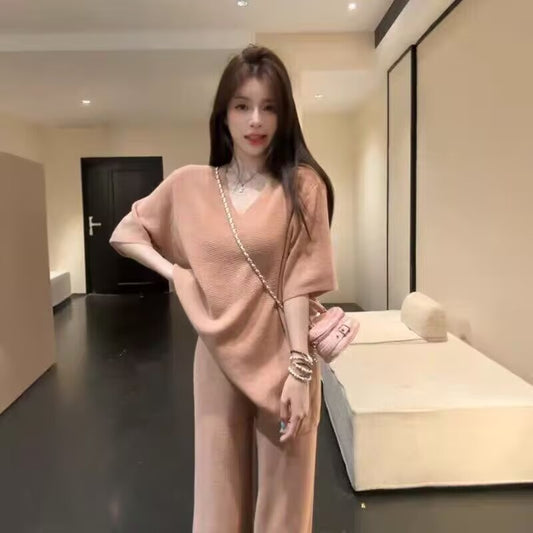 💕現貨秒出🍓懶人必備韓系溫柔V領短袖兩件套