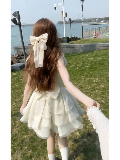 法式蝴蝶結小飛袖公主澎澎短裙