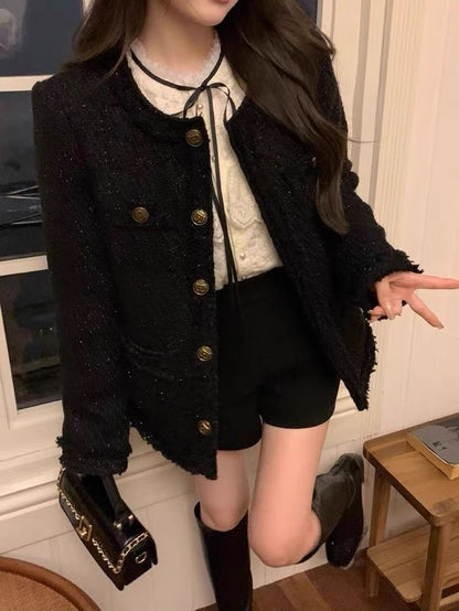 韓系小香風黑色精緻外套