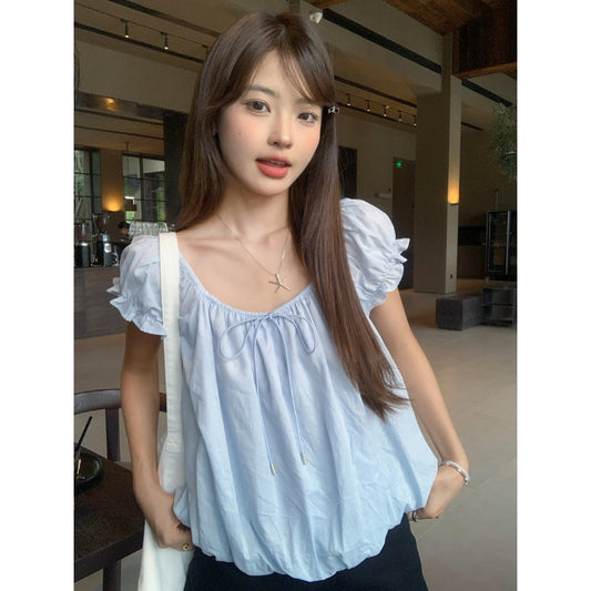 白月光泡泡袖甜美小個子短上衣