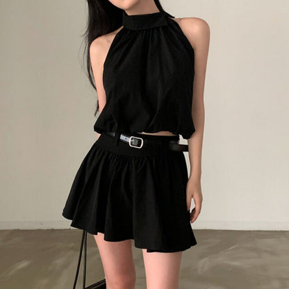 💕現貨秒出🍓韓系chic時尚背心高腰翻領兩件套