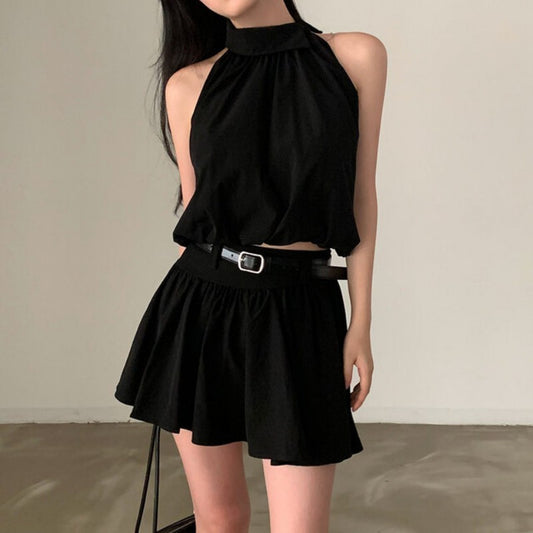 💕現貨秒出🍓韓系chic時尚背心高腰翻領兩件套