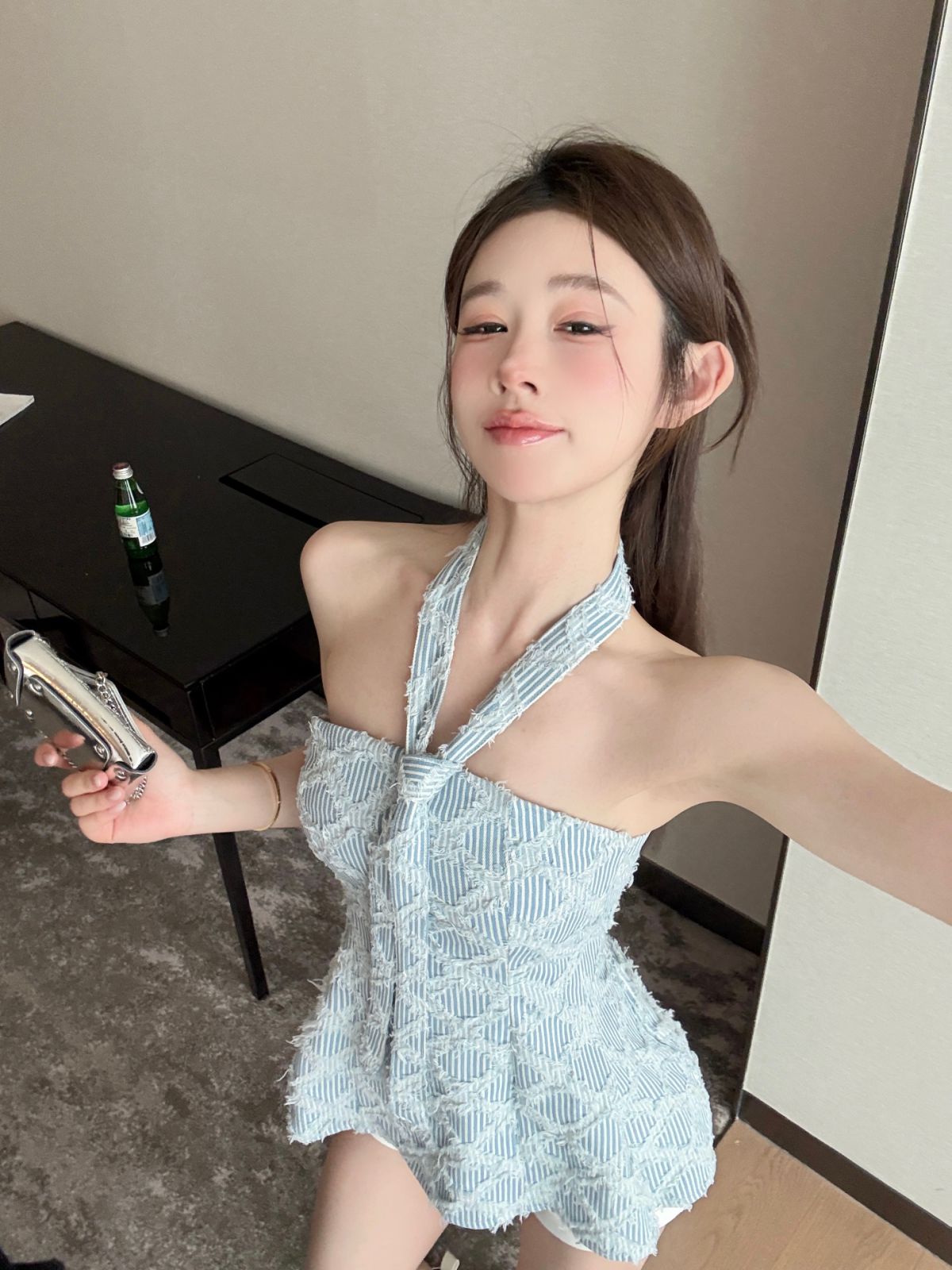 純御性感流蘇菱格牛仔抹胸單品