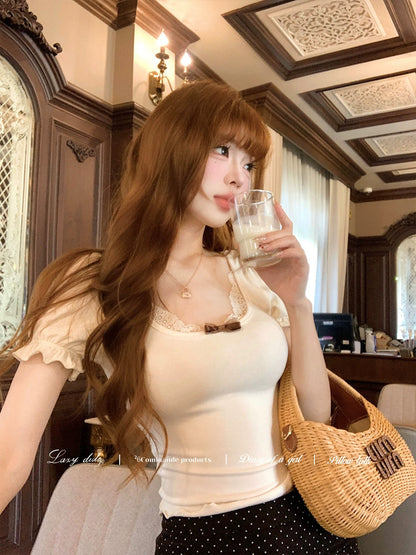 🤍溫柔甜美蕾絲邊修身上衣💓