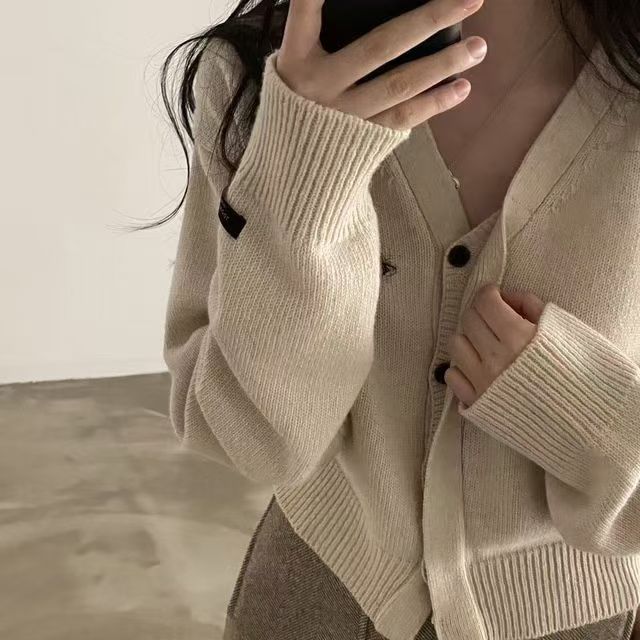 法式V領針織衫外套