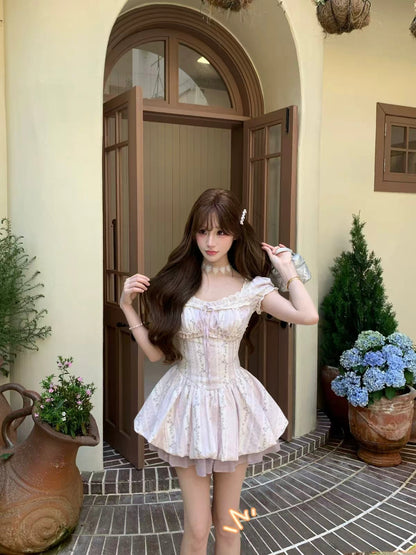 🪻法式紫藤碎花花苞連身短裙