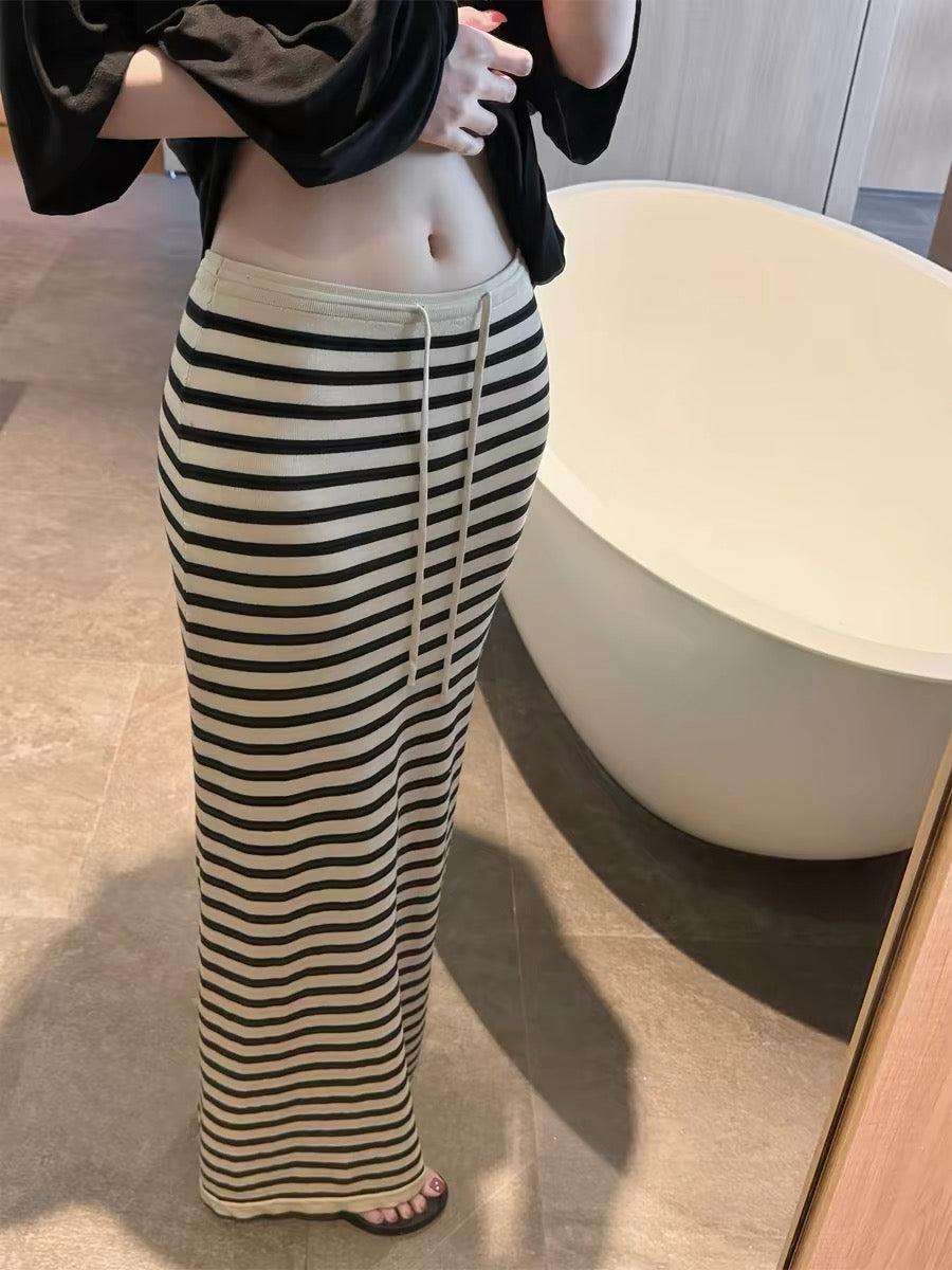 💕現貨秒出🍓 緊身條紋針織高腰顯瘦裙