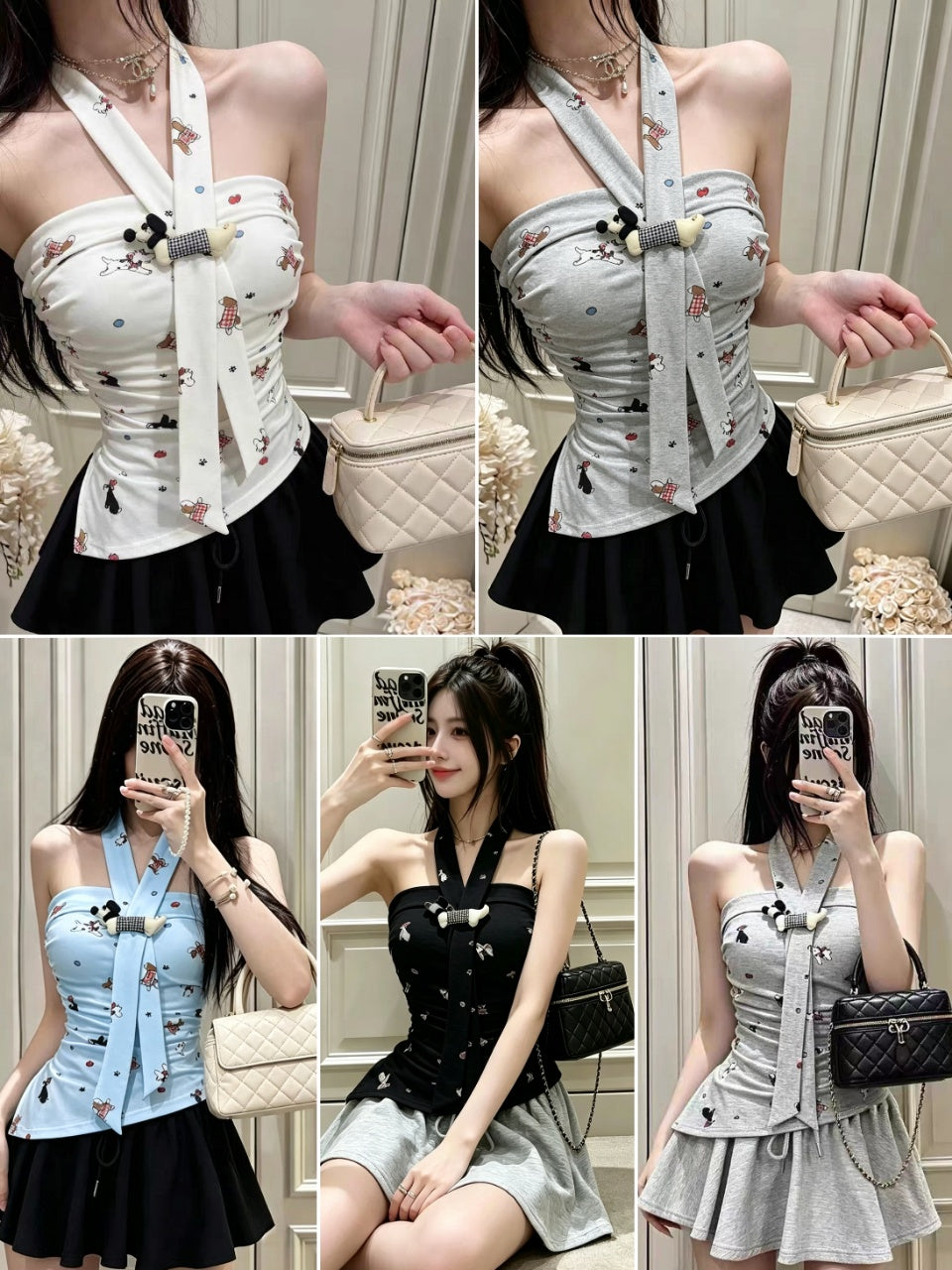 敲可愛狗狗印花抹胸背心