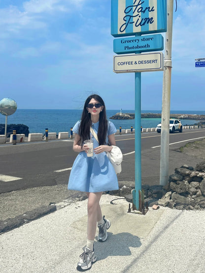 海的顏色收腰顯瘦澎澎裙
