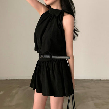 💕現貨秒出🍓韓系chic時尚背心高腰翻領兩件套