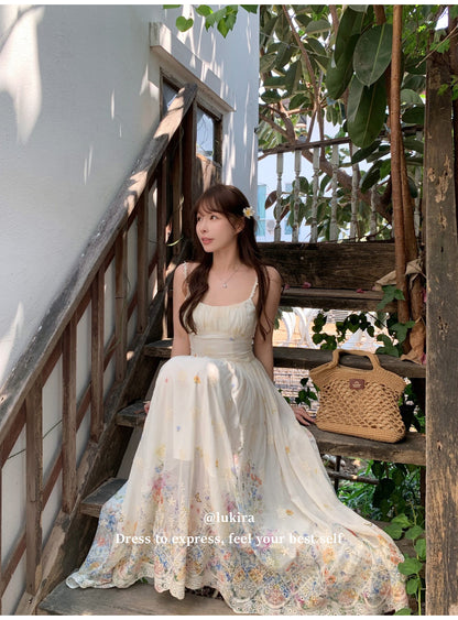 💕現貨秒出🍓秘境花園海邊度假吊帶長裙