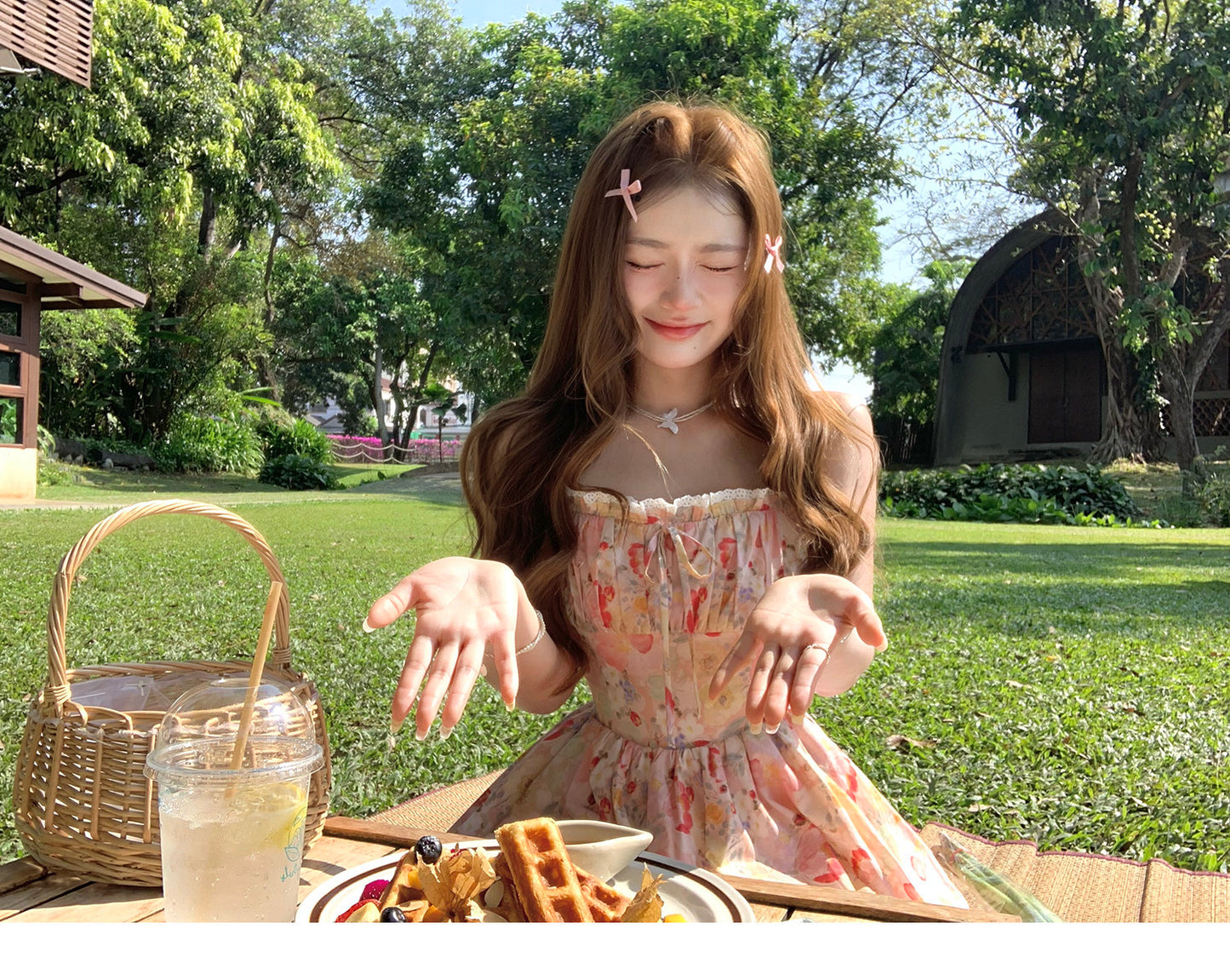 ins風氛圍感度假吊帶花苞澎澎裙連衣裙