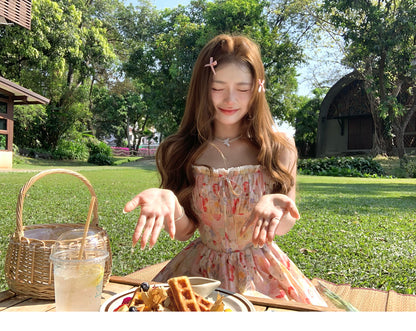 ins風氛圍感度假吊帶花苞澎澎裙連衣裙