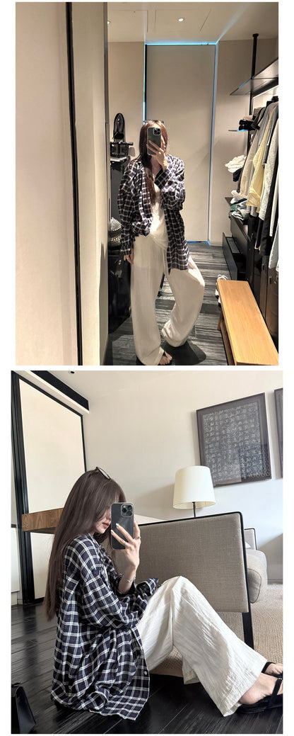鬆弛休閒極簡寬鬆麻長褲