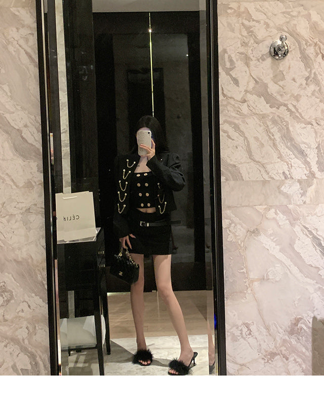 韓系小香風雙排釦鍊條吊帶背心