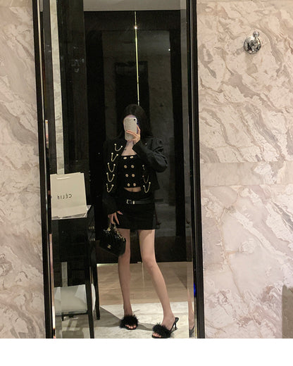 韓系小香風雙排釦鍊條吊帶背心
