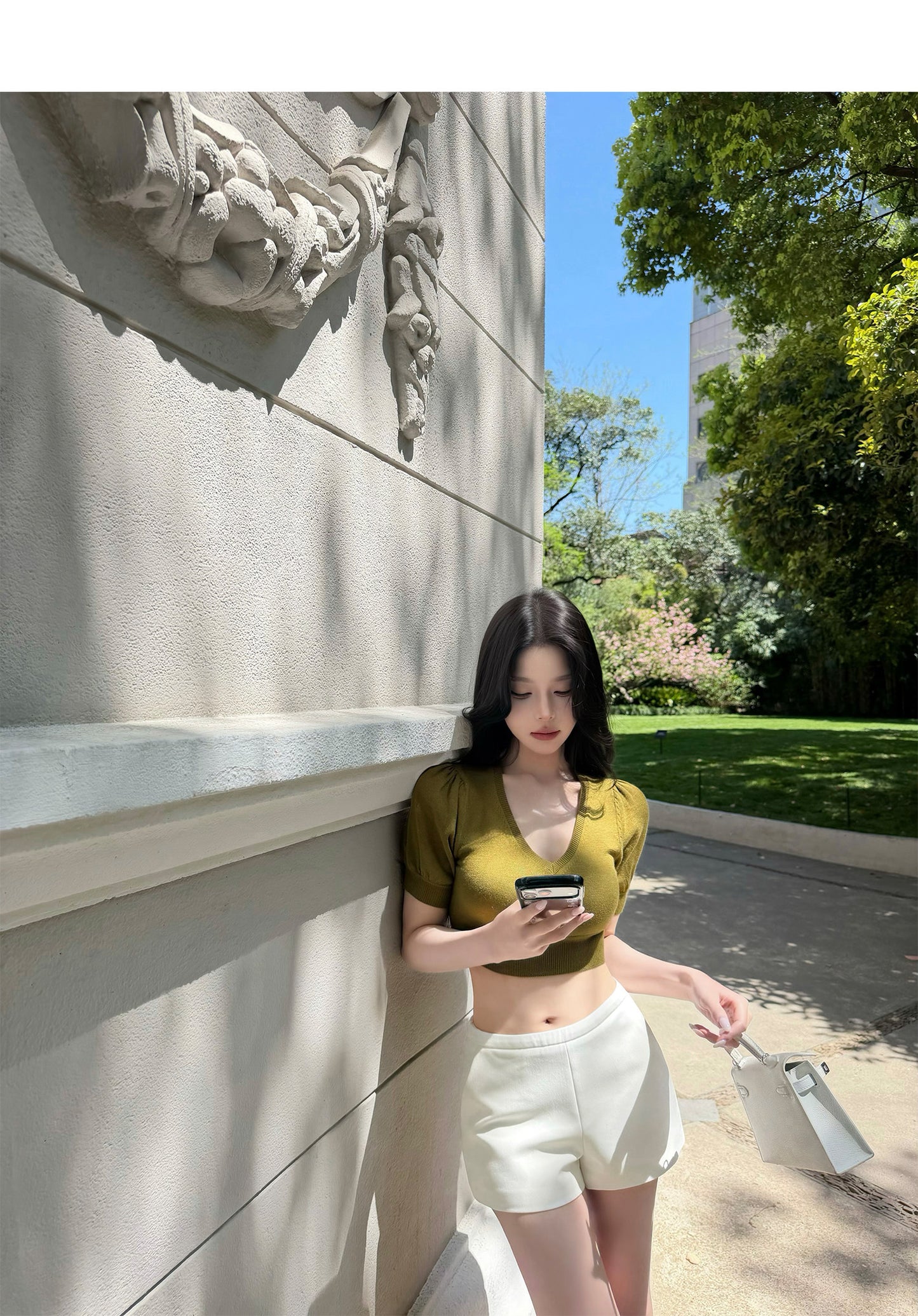 溫柔心事❤️V領泡泡袖針織短版上衣