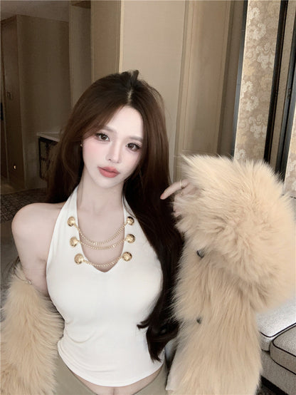 💕現貨秒出🍓⭐V領掛脖吊帶短版上衣😘