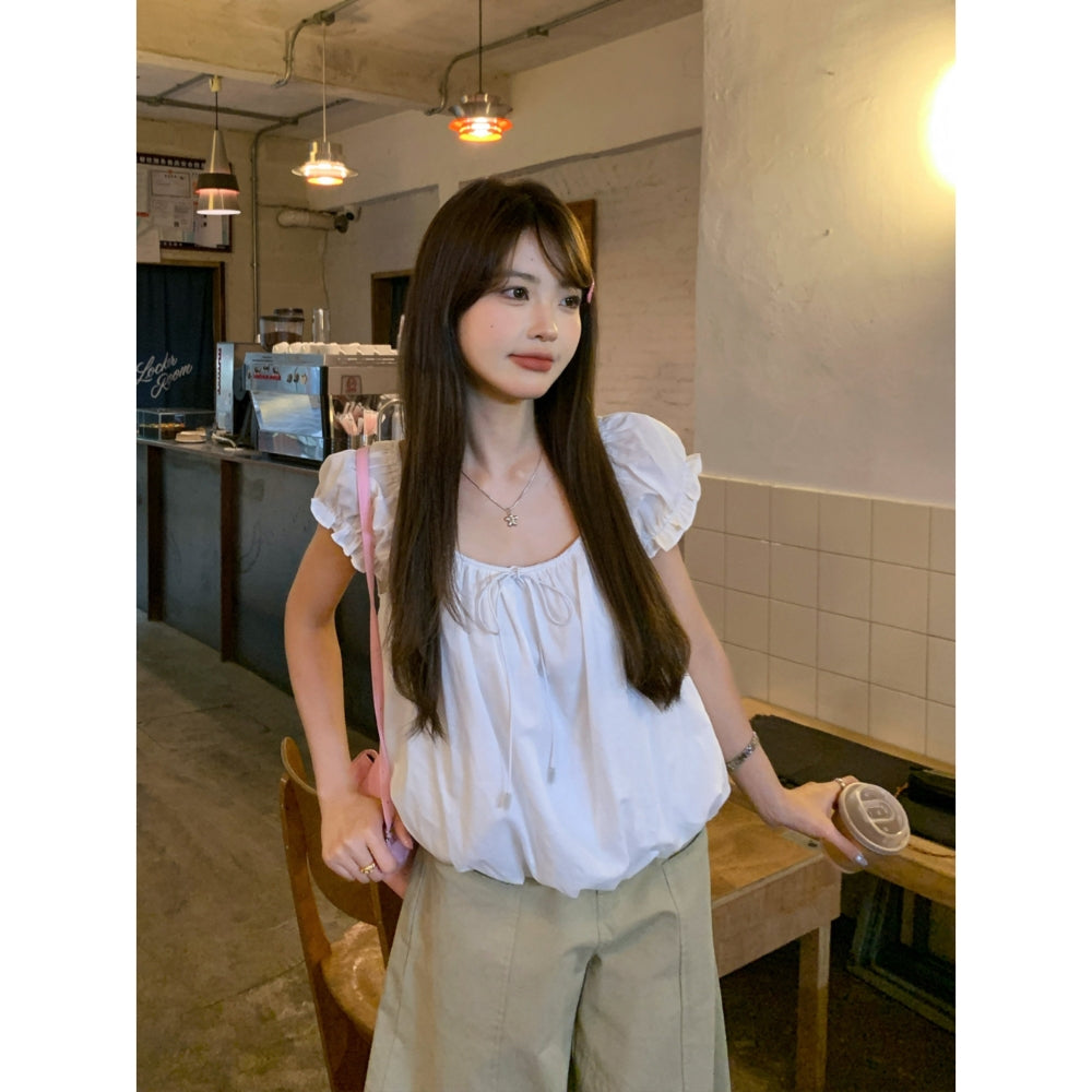 白月光泡泡袖甜美小個子短上衣