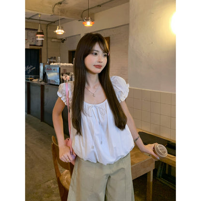 白月光泡泡袖甜美小個子短上衣
