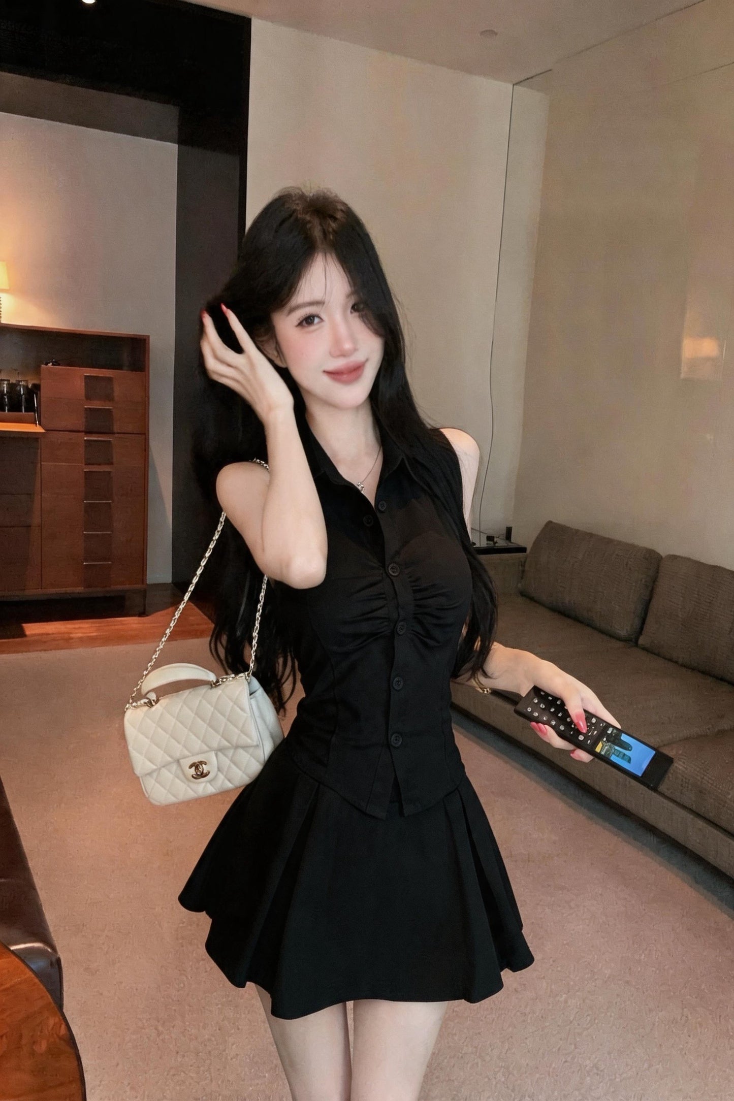 翻領單排釦上衣+澎澎裙兩件套