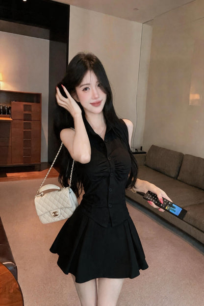 翻領單排釦上衣+澎澎裙兩件套