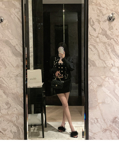 韓系小香風雙排釦鍊條吊帶背心