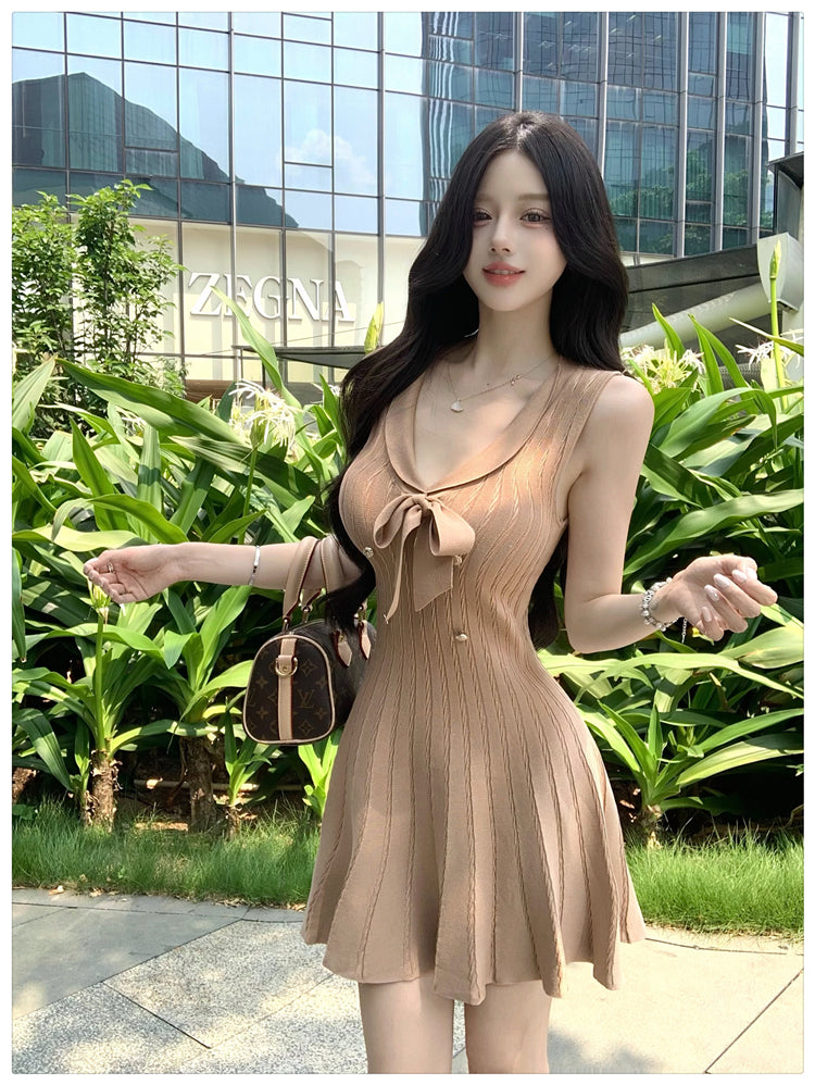 💕現貨秒出🍓法式無袖針織小香風連衣短裙